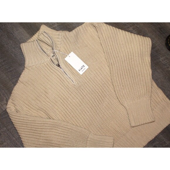 MATE The Label Alpaca Cotton 1/4 Zip Sweater NWT M/L Ethical Undyed NATURAL $268 - Picture 3 of 5